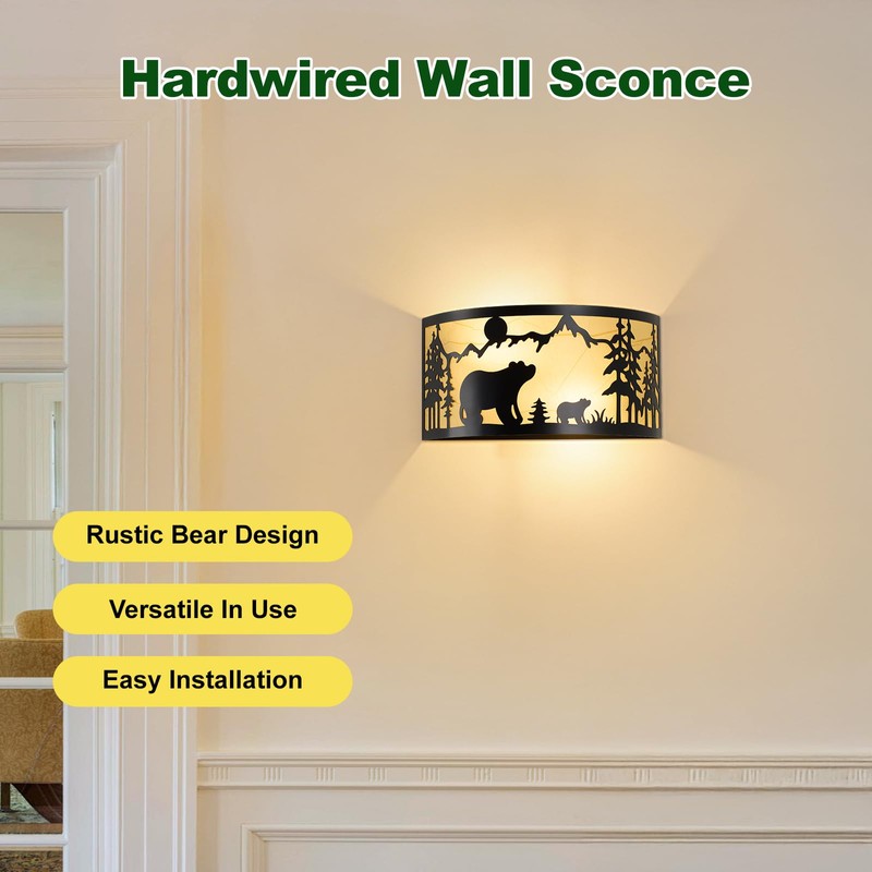 SAYTOP Rustic Bear Wall Sconces Farmhouse Industrial Wall Lamp, Indoor