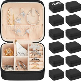 Joyero de Viaje para Mujer - Organizador Portátil con Múltiples Compartimentos - Para Anillos, Aretes, Collares y Pulseras - Alhajero Compacto y Liviano - Ideal como Regalo (negro-12pcs)