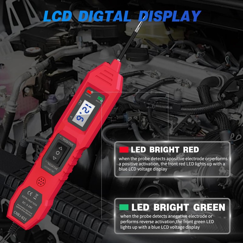 Power Circuit Probe Tester, 6V/12V/24V DC Circuit Tester Automotive, Multifunctional