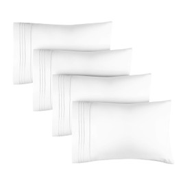 King Size Pillow Cases Set of 4 - Soft, Premium Quality Pillowcase Covers - Machine Washable Protectors - 20x40, 20x36 & 20x48 Pillows for Sleeping 4 Piece - King Size White Pillow Cover Bedding