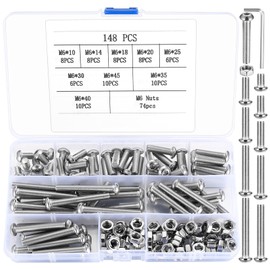 M6 Screws Set, 148 Pieces Rounded Head Hex Screws with Nuts Kit, Thread Screws Set, Machine Screws Nuts Set, Hex Head Screws and Nuts Assortment - M6