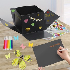 TUSAUW Butterfly Explosion Gift Box, DIY Flying Butterfly Surprise Box Butterfly Gift Box for Birthdays Christmas Valentines Proposal Wedding Gifts Prank (Black)