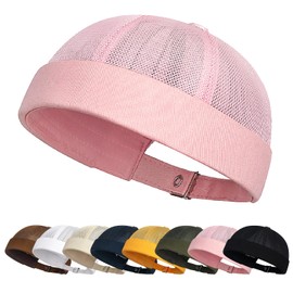 Enwokran Docker Cap Adjustable Sailor Hat UV Protection Docker Hat Summer Harbour Hat Fishing Hat Unisex Mesh Brimless Rolled Cuff Harbour Beanie Hat, pink
