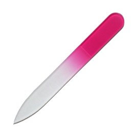 Glass Nail File, Finished by Czech Artisans, 3.5 inches (90 mm), Double Sided Type (with Transparent Soft Case) Pink