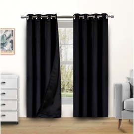Candy Cottons Blackout Curtains for Bedroom and Living Room, Bedroom Decor, Black Liner for 100% Blackout, Thermal Insulated, Built with Stainless Steel Grommet, Easy Installation, Black, 52x63