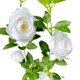 UKELER 2 Pack 14FT Artificial Rose Vines White Flower Garland Artificial Rose Flowers with Green Leaves Floral Plant for Wedding Arch Party Garden Craft Home Decor