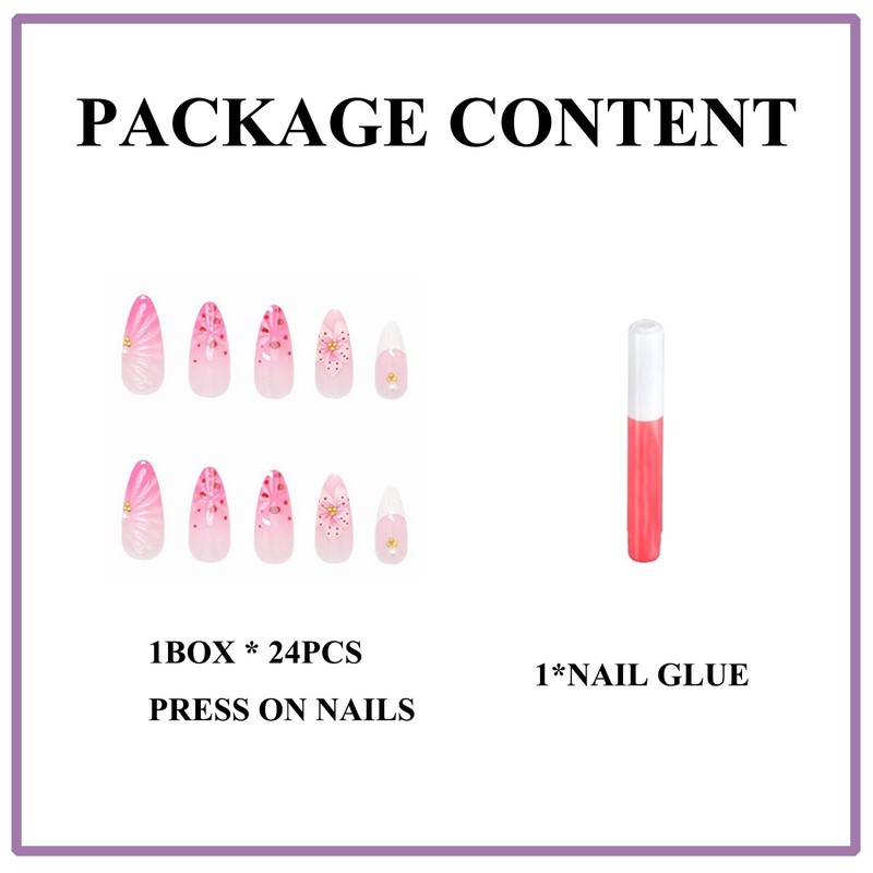 MERVF Press on Nails Almond Medium Pink Ombre French Tip