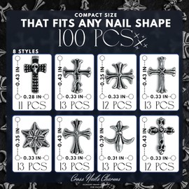 100 Pcs Cross Nail Charms and Gems – 3D Acrylic Silver Cross Charms for Nails for DIY & Professional Manicure – Easy-to-Apply & Durable Nail Decorations, Versatile for Y2K or Daily Manicure Designs