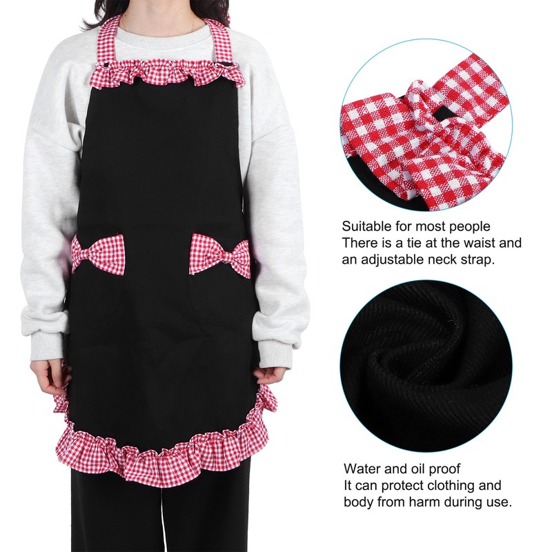 Bowknot Apron Multifunctional Cooking OilProof Waterproof Antifouling Apron for Kitchen(Black