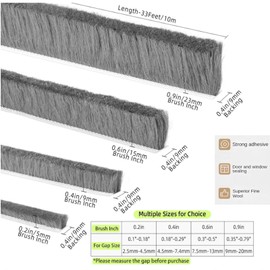 Strong Adhesive Brush Weather Stripping for Sliding Windows and Door Frames - Seal Strip for Soundproofing, Dustproof, Waterproof, and Windproof. (0.9 in x 0.4 in x 32.8 FT)