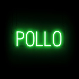 SpellBrite POLLO Sign for Restaurants | Mexican Food-Related Signs with Neon Look, Green LED Light | 19.7" x 6.3"