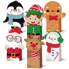 Howzcci 12 Pack DIY Christmas Gift Wrap Bags Treat Bags - 5.1 x 3.1 x 8.5 inch Santa Claus Snowman Deer Gingerbread Colorful Goodie Bag Decorations for Christmas Stocking Stuffers Party Favor Gifts