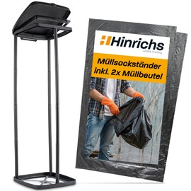 Hinrichs Garbage Bag Holder - with Cover and Clamp Ring - 2 Free 120L Black Garbage Bags - Bin Bag Holder Stand - Sack Holder Bin Bag Stand - Garage Bin Stand - Bin Liner Holder - Camping Bin