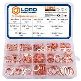 LordHardware 300PCS Copper Crush Sealing Washers Assortment Kit M5 M6 M8 M10 M12 M14 M16 M20 Flat Washers (Copper)
