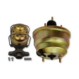 IMOOA Universal Zinc 8" Dual Diaphragm Power Brake Booster and 1" Bore Corvette Master Cylinder with 3/8" 4 Ports Cast Iron For Chevy Ford GM