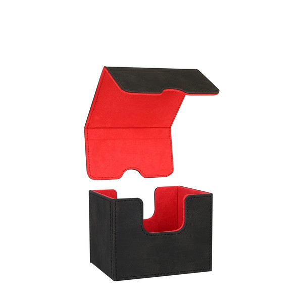Deck Case, Trading Card Case, Horizontal Insertion, Magnetic, Card Separator Included, Removable Lid, PU Leather, Can Be Used With Various Card Games, Sleeve Compatible, Black (Red Interior)