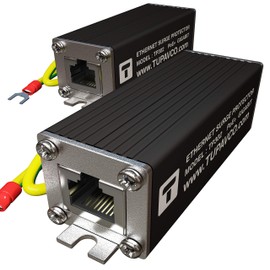 Ethernet Surge Protector (2 Pack) PoE+ Gigabit - Gas Discharge Tube for Full Protection -Mounting Flange- RJ45 Lightning Suppressor- LAN Network CAT5/CAT6 Thunder Arrestor GbE 1000 Mbps- Tupavco TP302