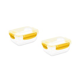 Superio Plastic Food Storage Containers, Airtight Lids, 27 oz., Yellow, 2 pack