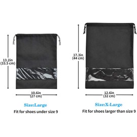20Pcs Non-Woven Travel Shoe Storage Bags with Rope,Waterproof Shoes Storage Bag Pouch Portable Travel Organizer Drawstring Bag,Travel Transparent Shoe Storage Bags,2 Size, Each Size 10 Pcs, Black