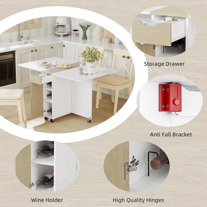 3imothrix Folding Dining Table, Versatile Foldable Kitchen Dinner Table with