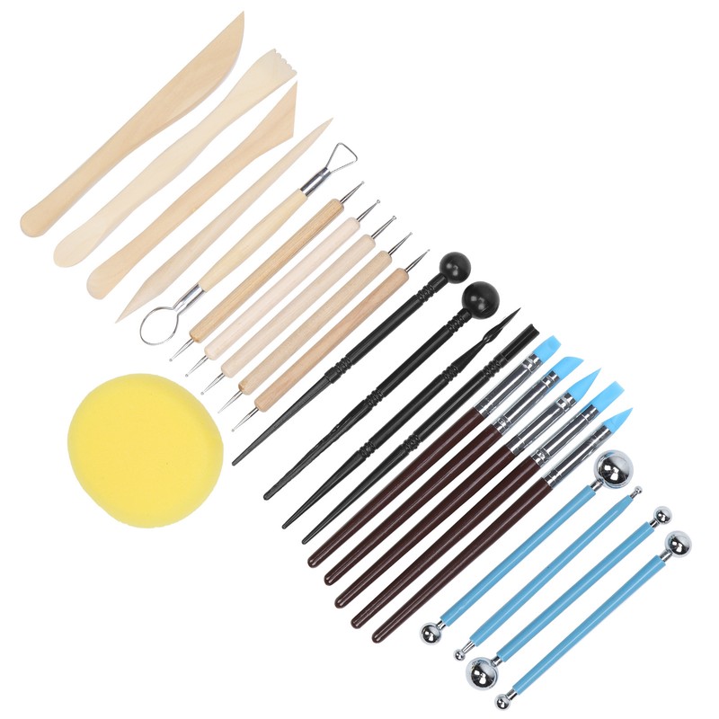 25Pcs Pottery Tools Clay Sculpting Dotting Pens Fondant Ball Stick
