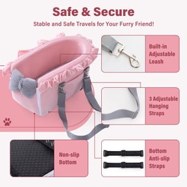 Jaoul Dog Car Seat for Small Dogs - Fully Detachable with Adjustable Straps Center Console Dog Car Seat - Comfortable Bow Design Pet Seats - Portable Pet Booster for Puppy, Cat (Pink Gray)