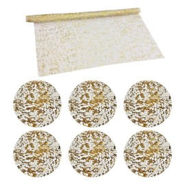 MAXQUU 1 Piece Of Golden Glitter Tablecloth, 6 Piece Of Golden Cover Pads, Romantic Dining Table Decorations, Dining Table Decorations, Suitable For Parties.