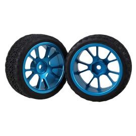 LAFEINA 4PCS 1/10 RC Tire & Wheel Set, Rubber Tyres Aluminium Alloy Wheels Rims for 1/10 RC On Road Drift Racing Car HSP HPI Tamiya (Blue)