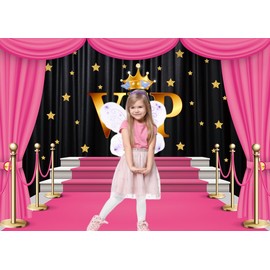 INRUI Pink Carpet VIP Photography Backdrop Stage Channel Gold Glitter Spots With Curtain Background Party Video Shoots Decorations (2.1x1.5m)