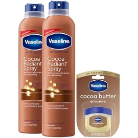 Vaseline Cocoa Radiant Spray Loción Corporal Paquete de 2 + Mini Terapia Labial para una Piel Suave y Brillante y Labios