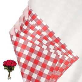 PATIKIL Flower Gift Wrapping Paper, 20 Sheets Plaid Waterproof Bouquet Paper Wrap Florist Supplies Packaging Floral Papers for Wedding DIY Craft Valentine, Red