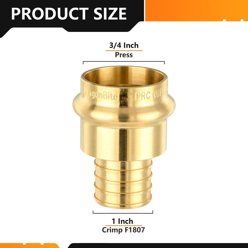 2-Pack HeSun Brass Press Fitting Adapter, 3/4" PRESS X 1"