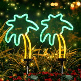 SunKite Coconut Solar Decorative Stake Lights - Outdoor Waterproof Neon Lights for Garden, Yard, Lawn, Pathway, Patio, Backyard, Pool, Hawaii Decor (2 Pack)