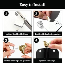 6 Packs Magnetic Door Hinge Toppers, Vintage Brass Hinge Head Decorative Topper, Finish Decor for Door, Drawer, Cabinet Hardware, Table, Shelf, Car (Sparrow)