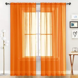 SpaceDresser Basic Rod Pocket Sheer Voile Window Curtain Panels Orange 2 Panels 52 Width 108 Inch Long for Kitchen Bedroom Children Living Room Yard(Orange,52 W x 108 L)