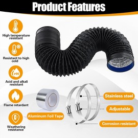 Manguera de Ventilación Flexible de 6 pulgadas y 10 pies, Flexible de Aluminio para HVAC, Calefacción, Ventilación,con 2 Abrazaderas de Acero (Negro)