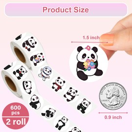 UVUXO 600 Pcs Panda Stickers for Kids- 1.5 Inch Round Stickers Roll 16 Tyles Cute Panda Kindergarten Stickers Teacher Stickers for Kids Birthday Party School Reward Giveaways