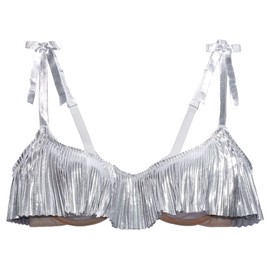 Savage X Fenty, Women's, Pleated Lamé Unlined Bra, Spaced Out Metallic Silver, 42DDD