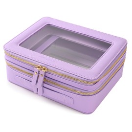 Aveniee Clear Makeup Bags, Double Layer Cosmetic Bags with a Separate Brush Compartment, Large Travel Toiletry Bag Train Case for Women, Travel Accessories Organizer(2 Layers Large, Lilac)