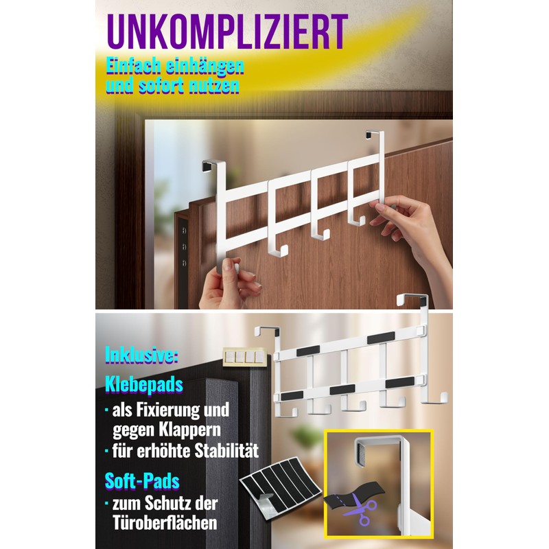 4happy Door Coat Rack for Hanging in White - Powerful