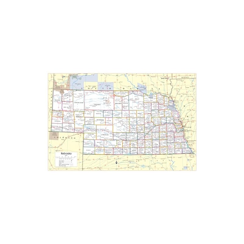 Cool Owl Maps Nebraska State Wall Map Poster Rolled 36"Wx24"H