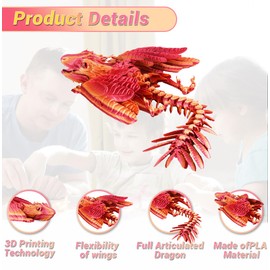 Makoike 3D Printed Dragon with Wings Feathered Wyvern Dragon Fidget Articulated Animals 3D Printed Toys Desktop Pet (Orange)