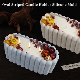 Wehous Box Resin Mold Oval Striped Candle Holder Silicone Mold Container Bowl Storage Silicone Resin Mold Plant Resin Concrete Cement Mold DIY Art Casting Craft Jewelry Pen Trinket Holder Home Decor