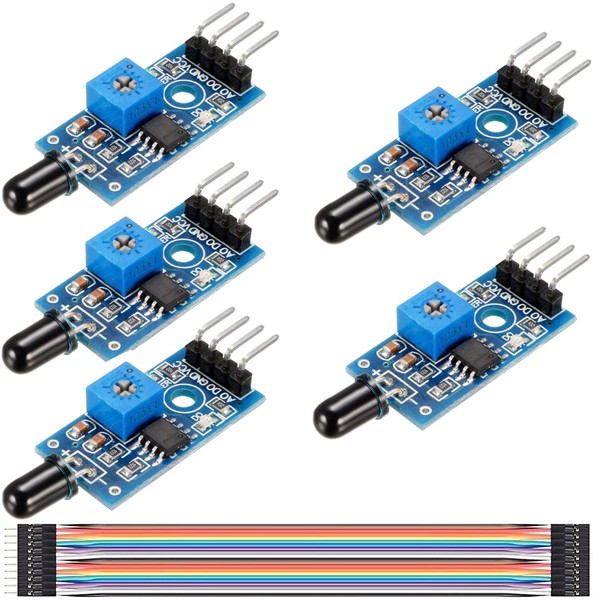 DKARDU 5 pcs 3.3V-5V IR Infrared Flame Sensor Module 4