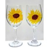 Yellow Sunflower Hand Painted Wine Glasses Set of 2 Fall