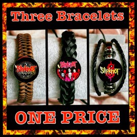 SLIPKNOT HEAVY METAL  BAND LOGO LEATHER BRACELETS LOT OF THREE