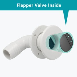 1 1/8 Inch Thru Hull Scupper Flapper Valve Fittings, 90 Degree Elbow Angled White Finish