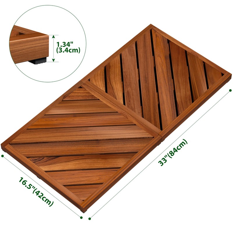 Teak Wood Bath Mat for Bathroom - Anti Slip Square