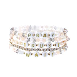 NTLX Pulseras elásticas apilables con mensaje inspirador de múltiples hilos para mujer, pulseras bohemias de estilo bohemio, hermosas abalorio de vidrio facetado, caja de regalo incluida, Vidrio, N /