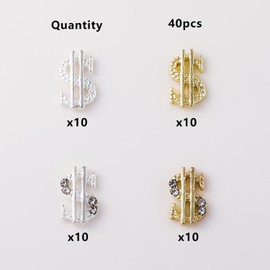 40PCS Money Dollar Nail Charms Gold and Silver 3D Alloy Dollar Money Nail Art Charms with Rhinestones for Women Nail Decoration DIY Design Crystals Shiny Nail Gem Crystals Jewelry